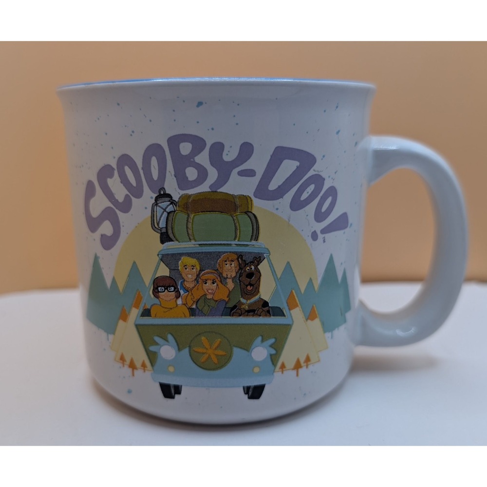 Scooby-Doo Mystery Machine 20oz Ceramic Camper Mug Silver Buffalo White Blue